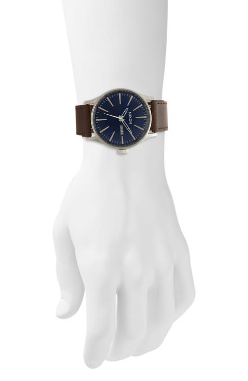 Nixon The Sentry Leather Strap Watch, 42mm In Brown/blue