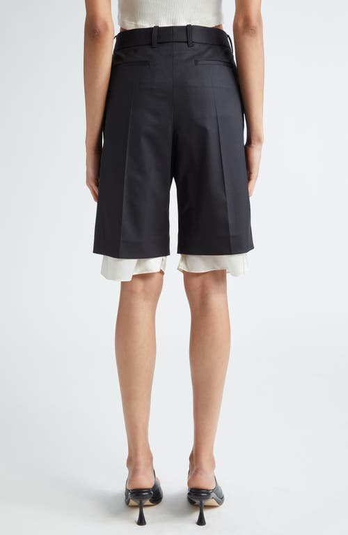 Shop Peter Do Peekaboo Lining Tailored Stretch Wool Shorts In Black/ivory