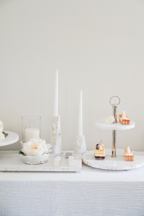 Anaya Marble Mother Of Pearl Candle Holders In White