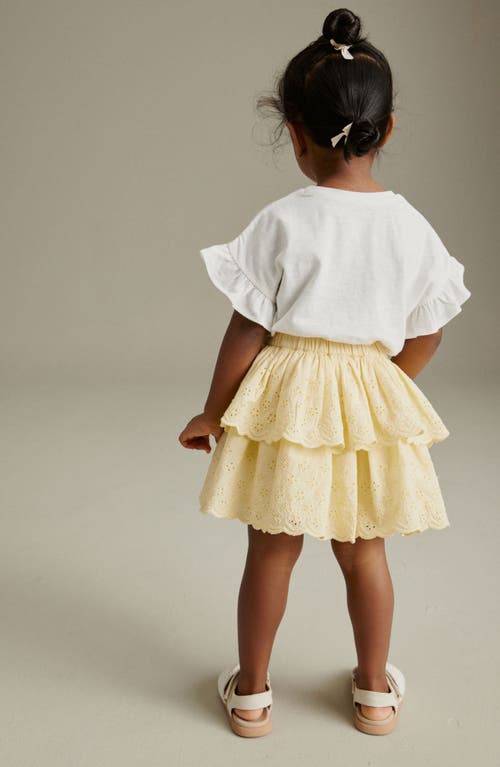 Shop Next Kids' Embroidered Flower Cotton Top & Eyelet Tiered Skirt Set In Yellow