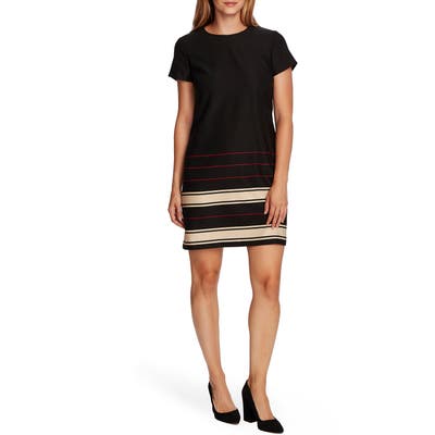 Vince Camuto Linear Plains Border Stripe Twill Dress, Black