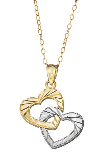 Candela Jewelry Two Tone Double Heart Pendant Necklace In Gold