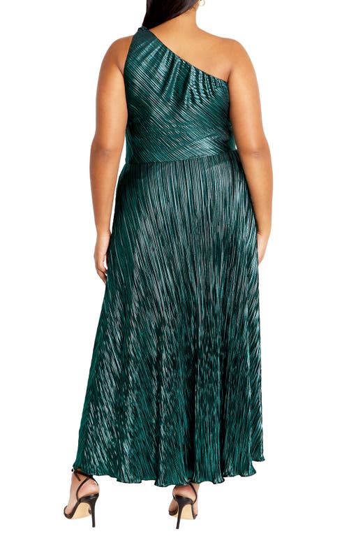 Shop City Chic Kamila Metallic One-shoulder Maxi Dress In Emerald