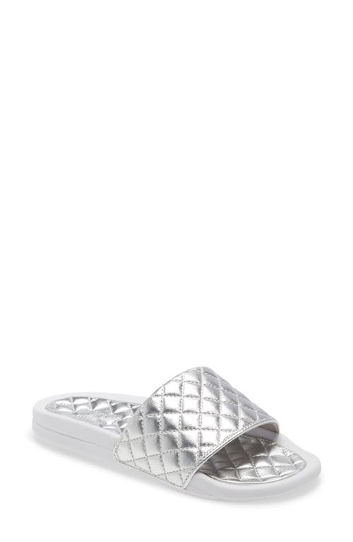 APL Lusso Quilted Slide Sandal in Chrome /White