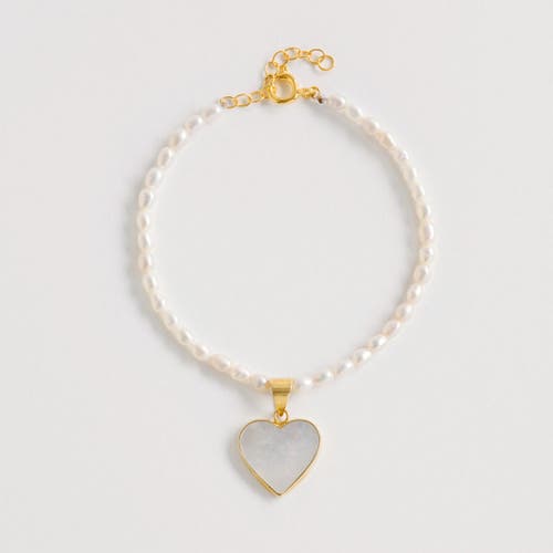 Shop Freya Rose Rice Pearl Bracelet With Heart Charm In Gold