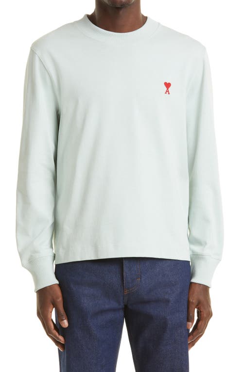 AMI Paris Mattiussi Ami de Coeur Logo Embroidered T-Shirt in Pale Green/302