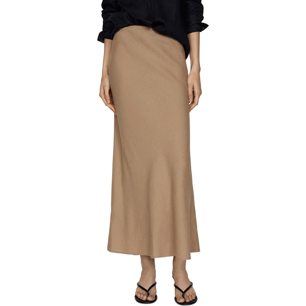 Mango Linen Blend Skirt In Medium Brown