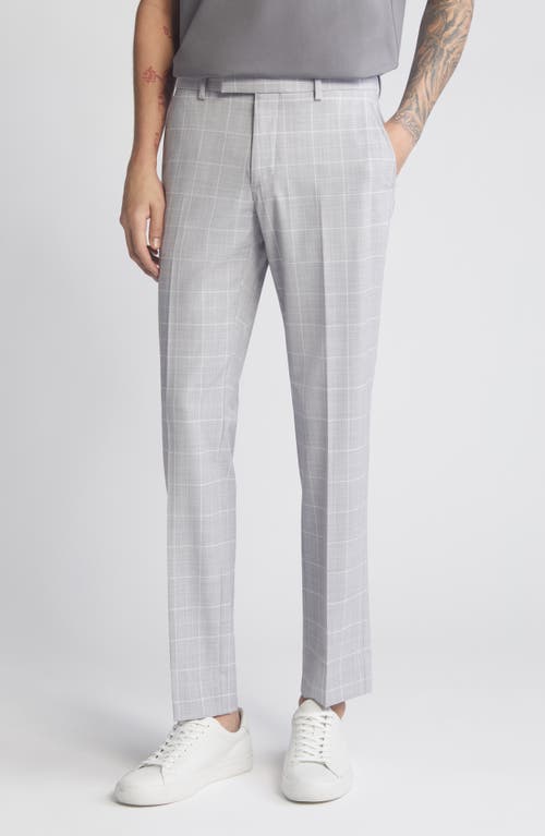 Extra Trim Fit Plaid Wool Blend Trousers in Grey Finestra Plaid