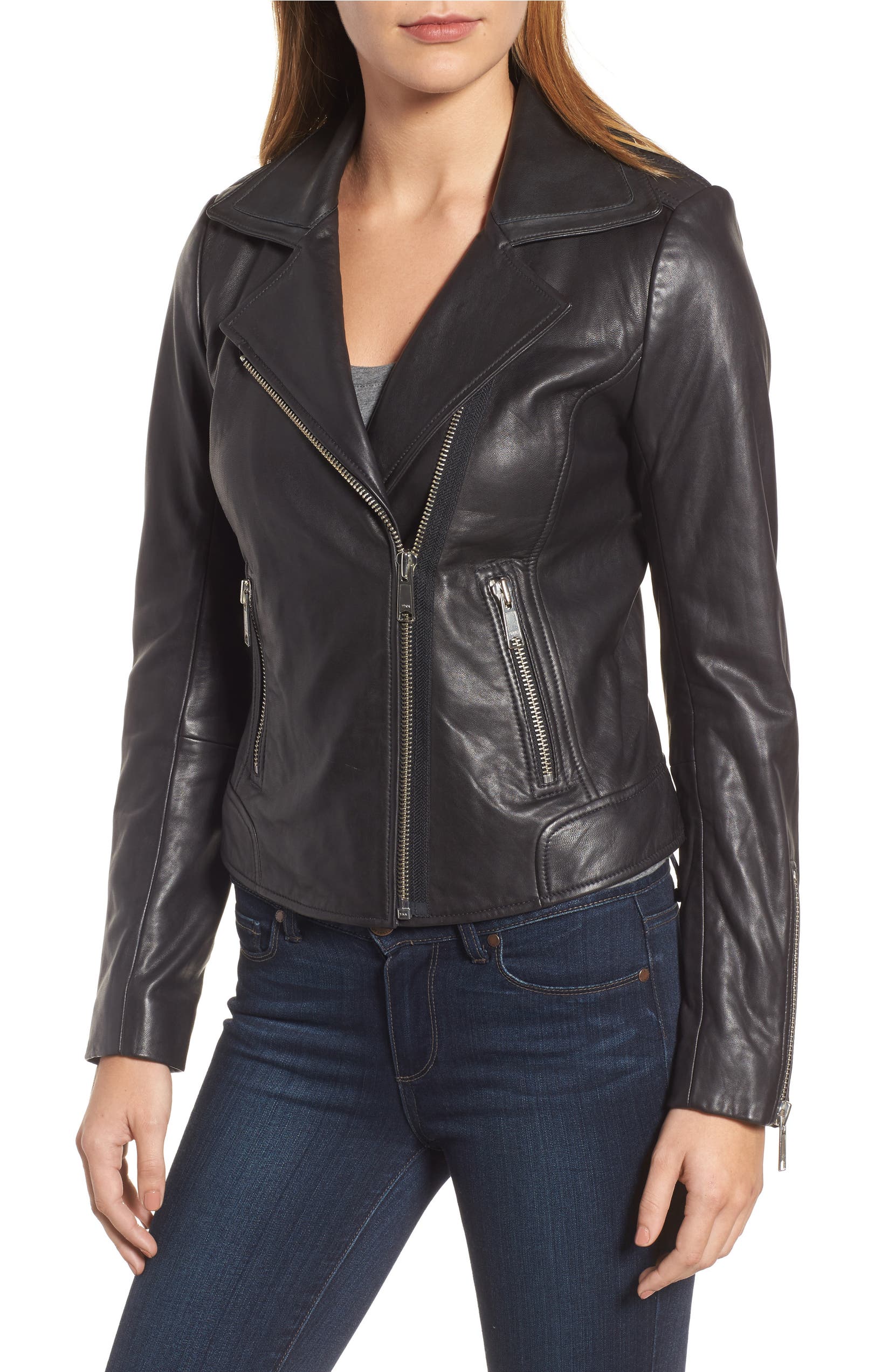 Halogen Leather Moto Jacket Regular Petite Nordstrom