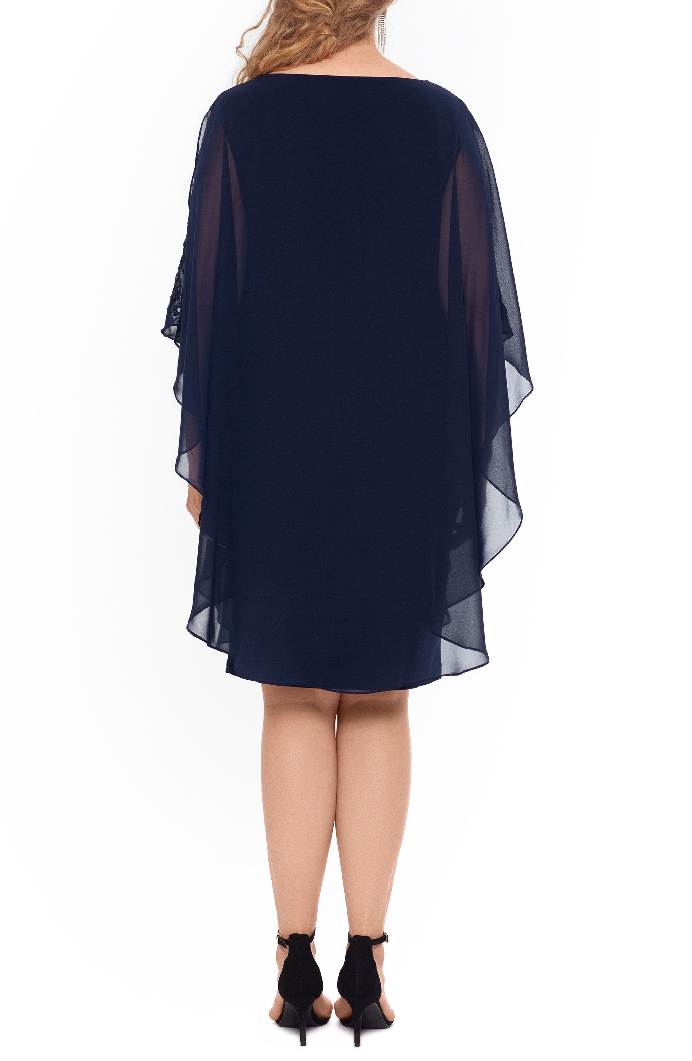 xscape chiffon overlay dress