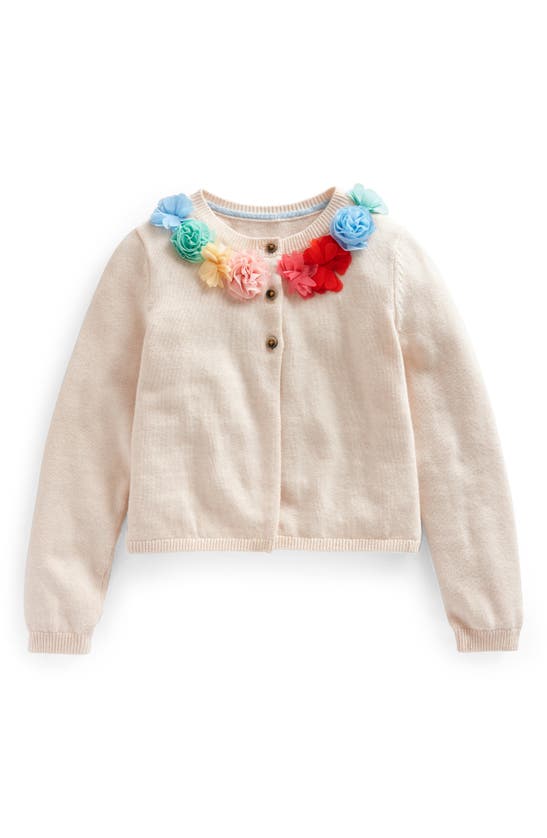 Shop Mini Boden Kids' 3d Flower Cotton & Cashmere Cardigan In Ivory