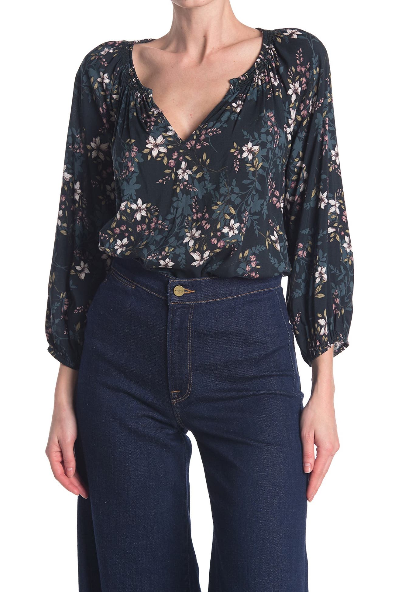 Velvet Floral Printed Split Neck Blouse Nordstrom Rack