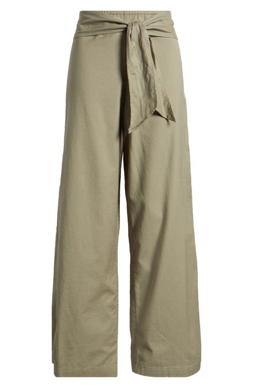 Shop Beachlunchlounge Florencia Tie Waist Wide Leg Cotton & Linen Pants In Laurel Lagoon