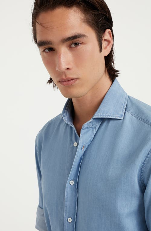 Shop Brunello Cucinelli Lightweight Denim Shirt In Light Denim