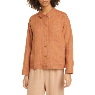 Eileen Fisher Classic Collar Organic Linen Jacket, Brown