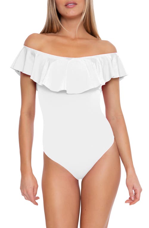 Shop Trina Turk Monaco Off The Shoulder Ruffle One-piece Swimsuit In White