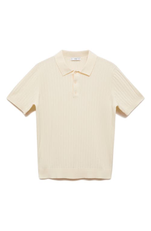 Mango Herringbone Knit Polo Shirt In Off White