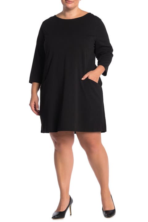 Jewel Neck Three-Quarter Sleeve High Tech Dress (Plus)