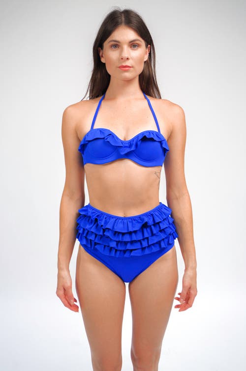 Shop Mary Mercedes Ruby Ruffle Bikini Bra In Royal Blue