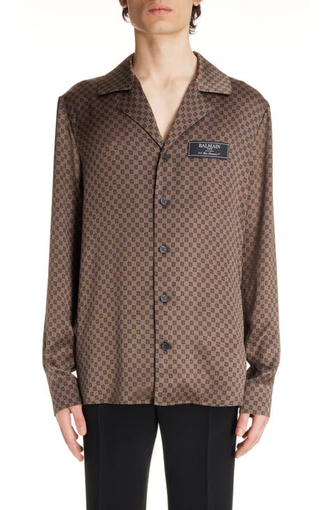 Balmain Long-Sleeved Shirt with Mini Monogram Scarf Print