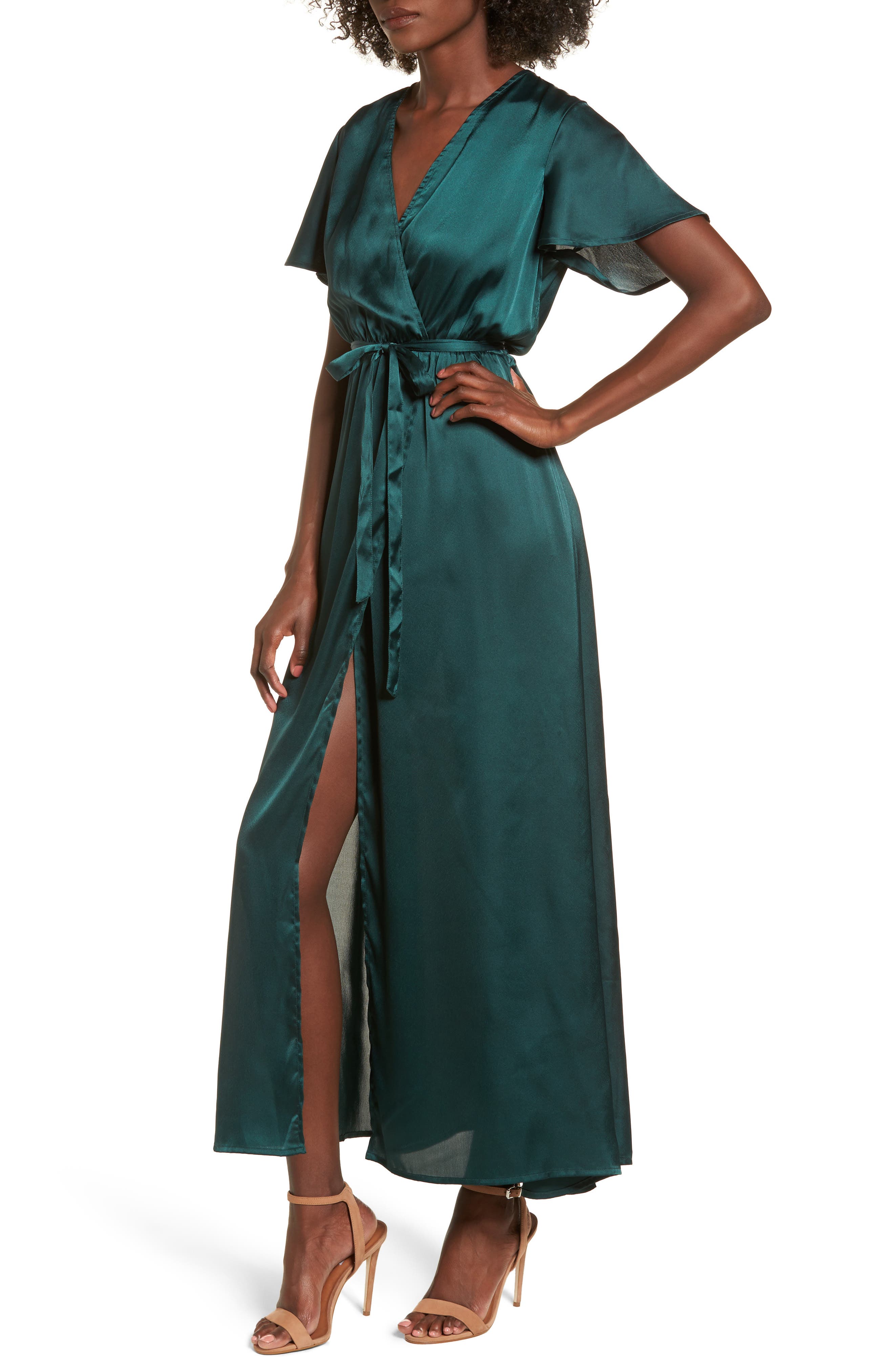wrap satin maxi dress