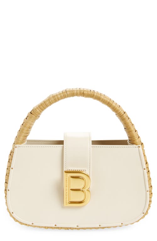 Elyse Leather & Rattan Top Handle Bag in White