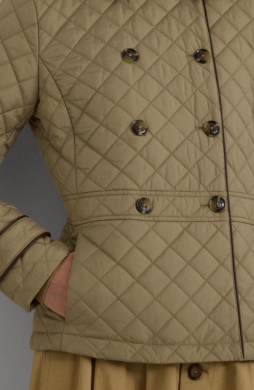 Shop Lauren Ralph Lauren Double Breasted Quilted Jacket In Birch Tan