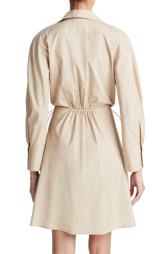 Shop Vince Drawcord Ruched Long Sleeve Cotton Shirtdress In White Oak