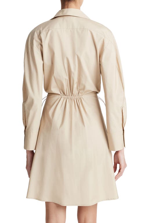 Vince Drawcord Ruched Cotton Poplin Mini Shirtdress In White Oak