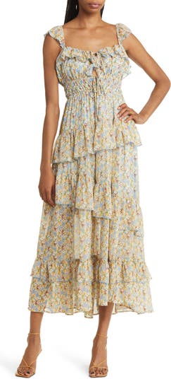 Tall Floral Ruffle Tiered Midi Dress