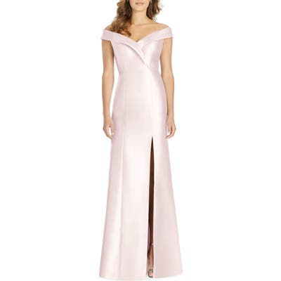 Alfred Sung Portrait Collar Satin Gown, Pink