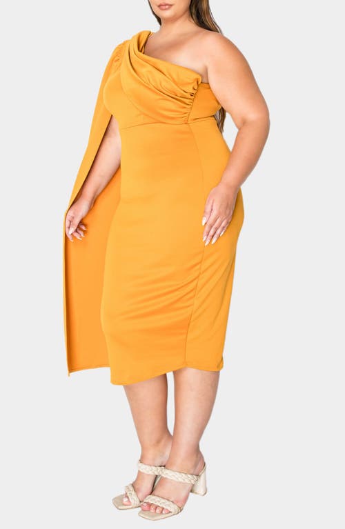 Shop L I V D Spade One-shoulder Cape Dress In Mustard