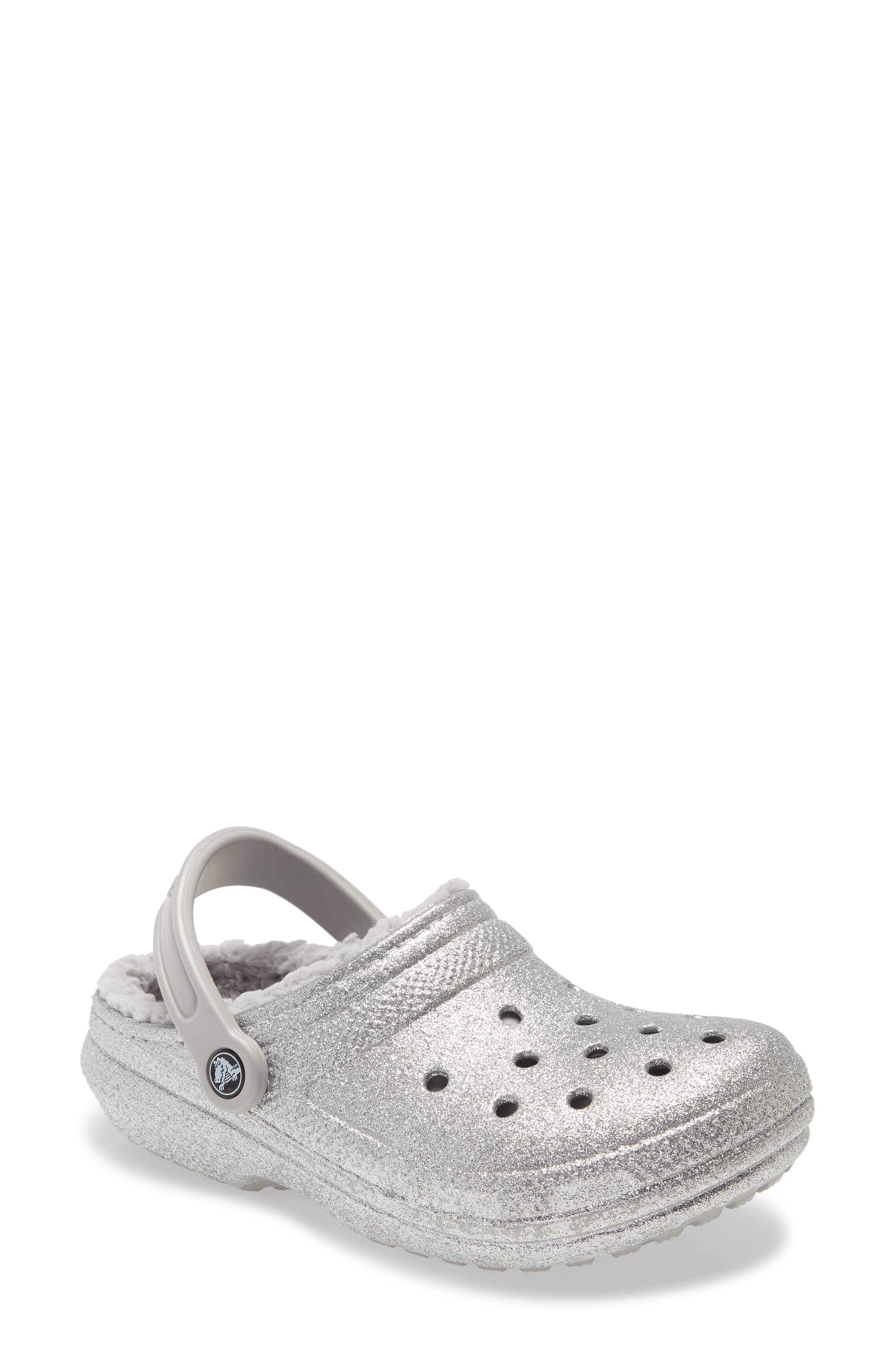 sparkly crocs with fur