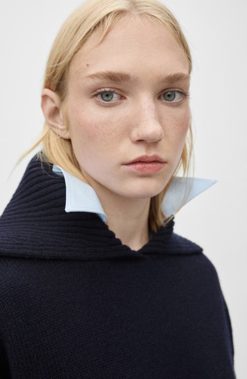 Mango Women's Lapel Collar Sweater In Dark Navy