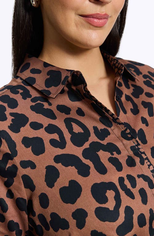 Shop Foxcroft Charlie Leopard Print Cotton Button-up Shirt In Brown