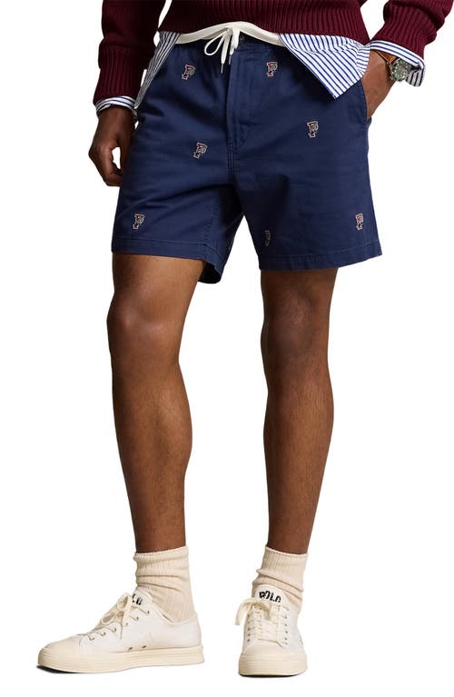 Shop Polo Ralph Lauren Embroidered Cotton Stretch Twill Shorts In Newport Navy With P-wing