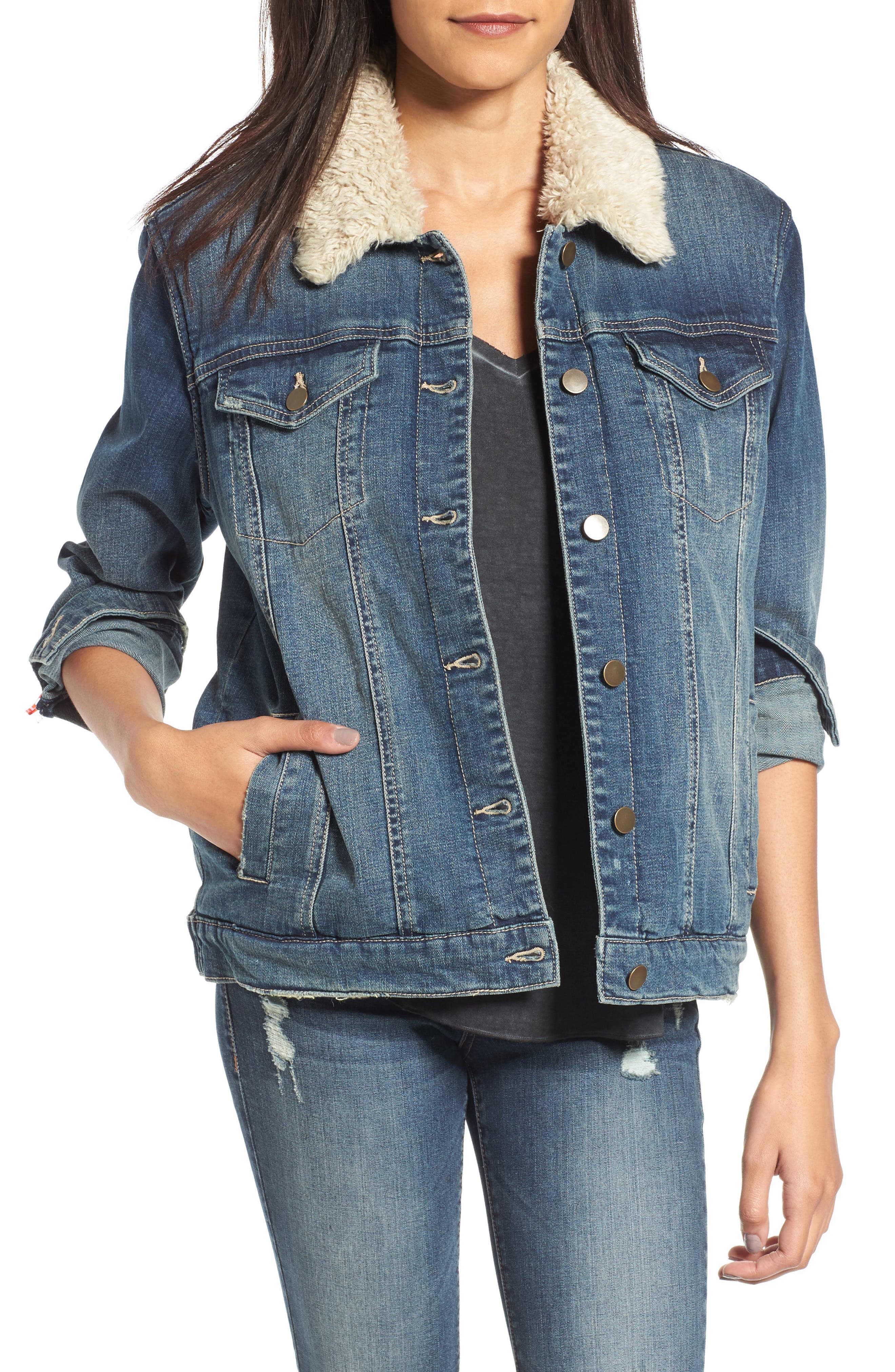 BP. Faux Shearling Collar Denim Jacket Nordstrom