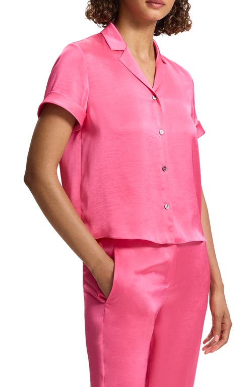 Shop Theory Cuff Sleeve Camp Shirt In Pink Azalea