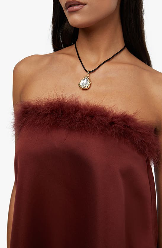 Shop Weworewhat We Wore What Faux Fur Strapless Satin Dress In Brown
