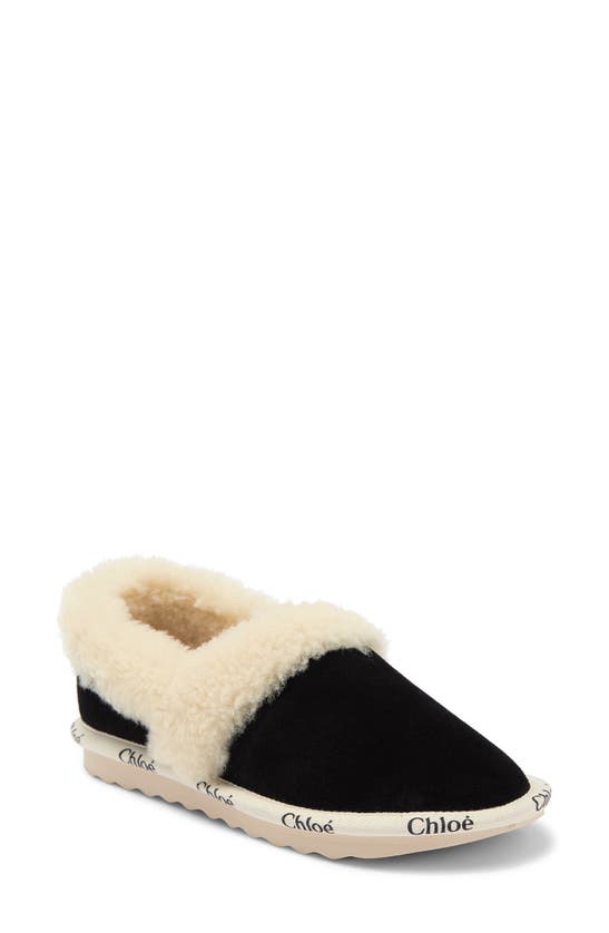 CHLOÉ GENUINE SHEARLING LINED SUEDE SLIPPER