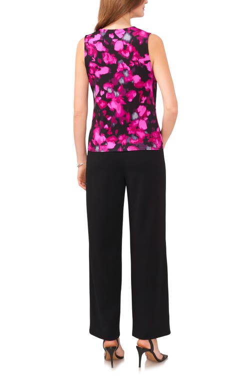 Shop Vince Camuto Floral Print Pleat Neck Knit Shell In Berry Pink