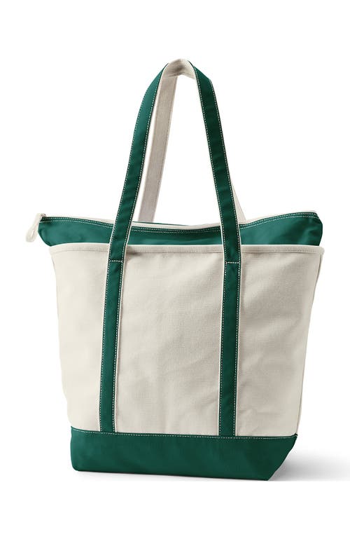 Lands' End Zip Top Long Handle Canvas Tote Bag In Natural/bright Spruce