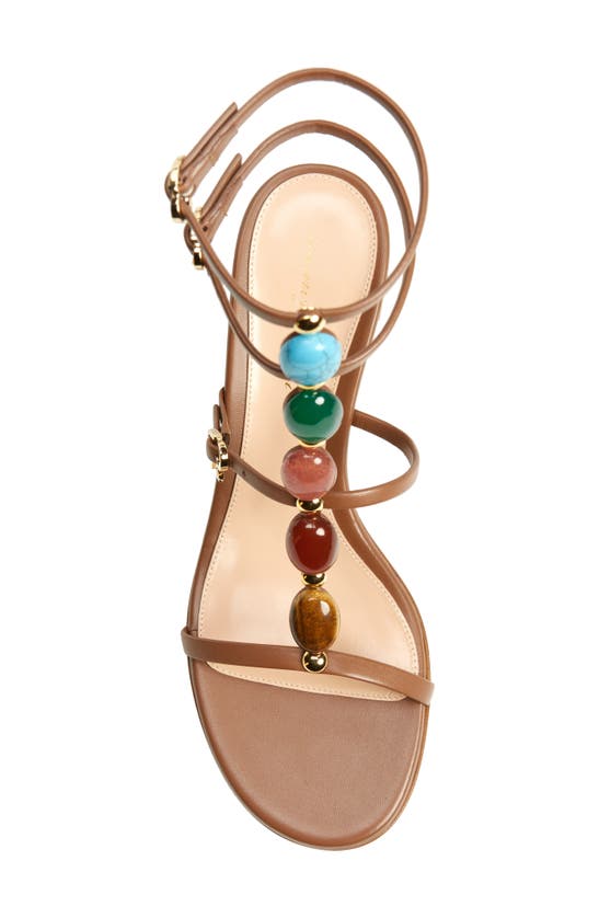 Shop Gianvito Rossi Stone Embellished Double Ankle Strap Sandal In Cuoio