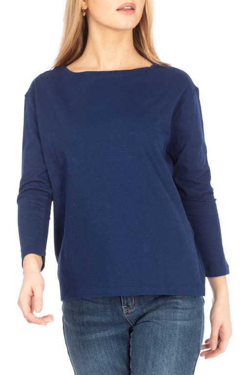 Relaxed Fit Long Sleeve Cotton T-Shirt in Navy