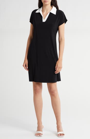 Tash And Sophie Contrast Collar Dress In Black/white