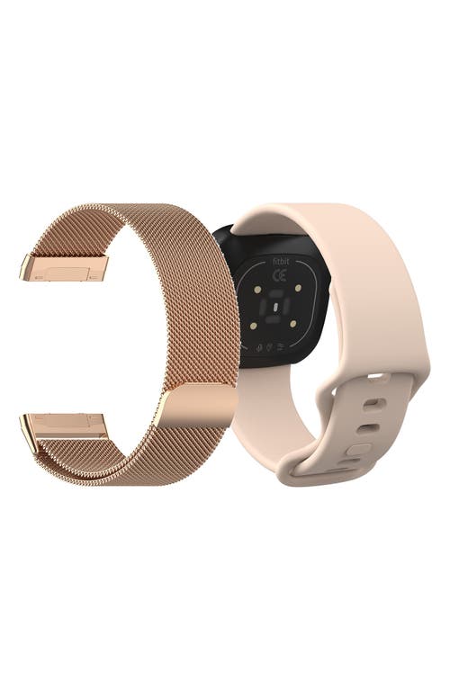 Shop The Posh Tech Stainless Steel & Silicone Fitbit Band In Rose Gold/light Pink