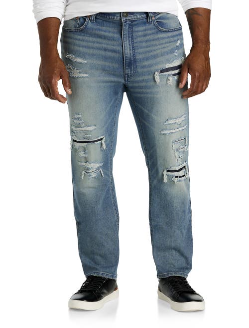 True Nation Worn-in Rip And Repair Tapered-fit Jeans In Worn To Pieces