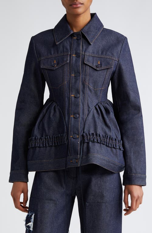 Cecilie Bahnsen Ulanda Ruffle Trim Denim Jacket in Indigo at Nordstrom, Size 2 Us