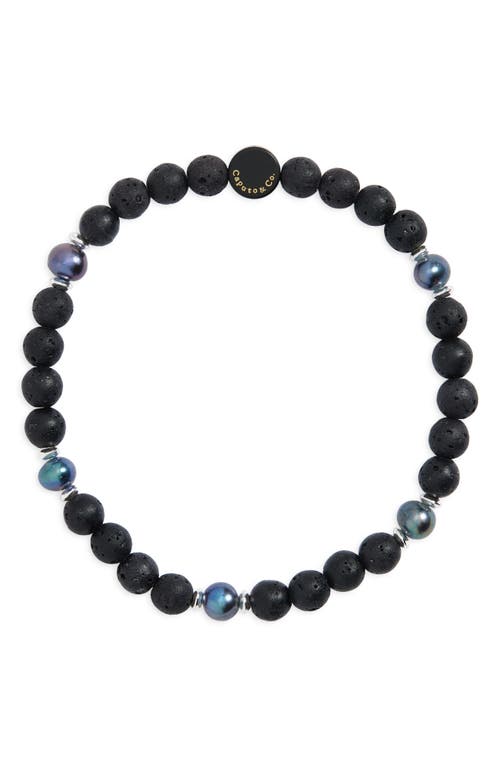 Men's Freshwater Pearl & Lava Stone Stretch Bracelet