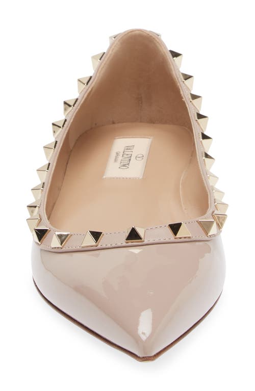 Shop Valentino Garavani Rockstud Pointed Toe Ballerina Flat In P45 Poudre/poudre